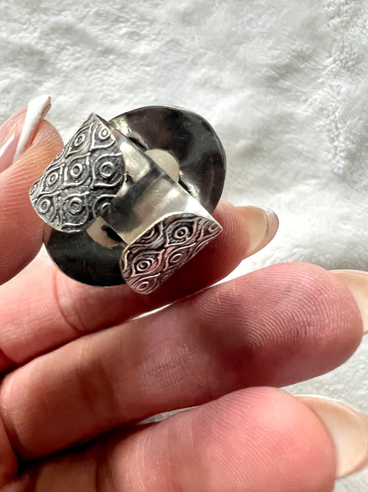 925 Natural HUGE Rainbow Moonstone w/ Black Tourmaline - adjustable
