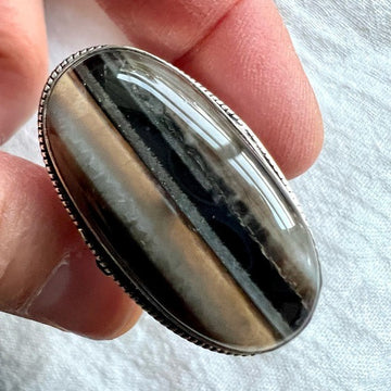 925 Banded Black Onyx Chalcedony Ring 7