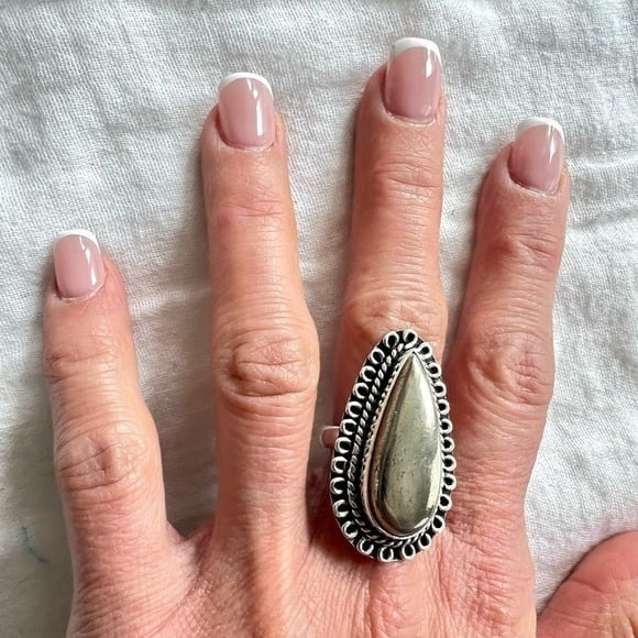 925 Abundance! Polished Pyrite Teardrop Ring 9