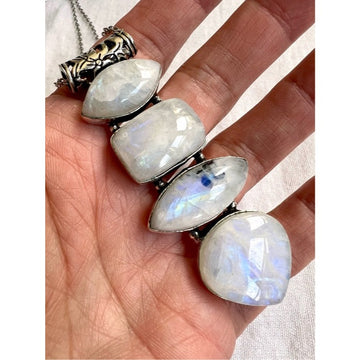 925 OMG WHOA 🤯 Stunning Huge Rainbow Moonstone Pendant Necklace