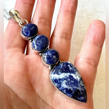 925 Long Elegant Spiritual Sodalite Pendant Necklace