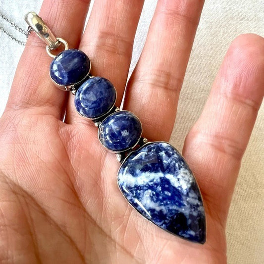 925 Long Elegant Spiritual Sodalite Pendant Necklace