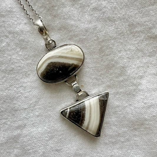 925 Double Geometric ZEBRA CALCITE Pendant Necklace