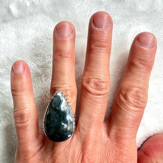 925 Moss Agate Earth Ring 6