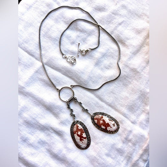 925 Crazy Laguna Lace Agate Lariat Style Necklace