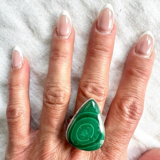 925 Unconditional Love Malachite Vortex Ring 9.5