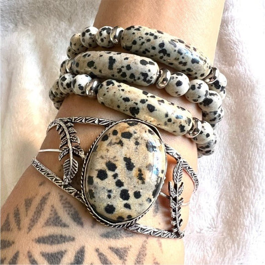 3 Bracelet Stack! Dalmatian Jasper Mala Style Set