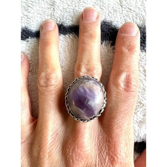 925 Amethyst Raw Dome Ring 7.5