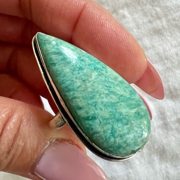 925 Peaceful AMAZONITE Teardrop Ring 9