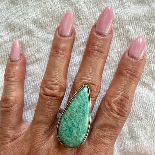 925 Peaceful AMAZONITE Teardrop Ring 9
