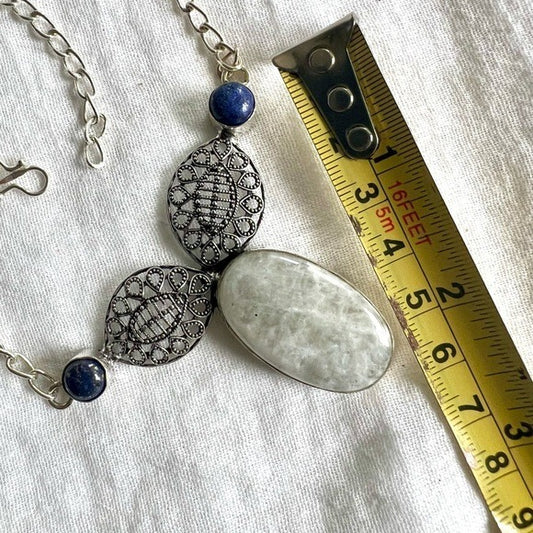 925 Moon Energy Third Eye Moonstone + Lapis Lazuli Pendant Necklace