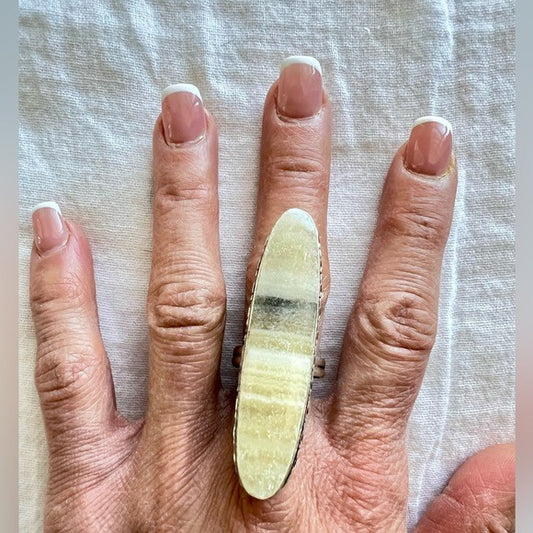 925 Blonde African Zebra Calcite Ring 8.25