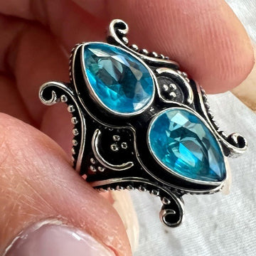 925 London Blue Topaz Ornate Ring 7