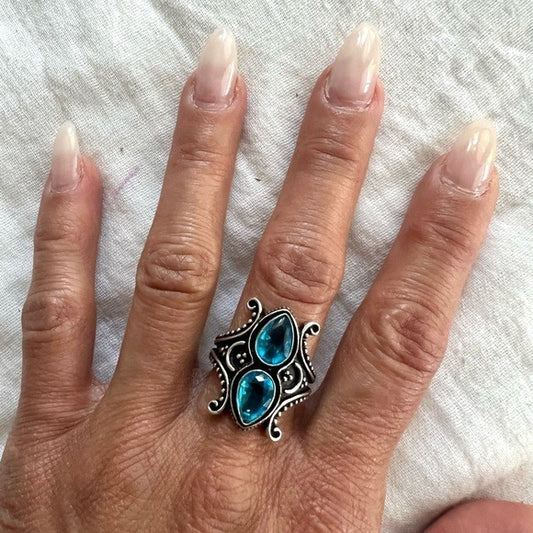 925 London Blue Topaz Ornate Ring 7
