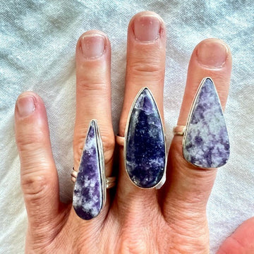 925 Akashic Records Lepidolite Teardrop Rings 6.75, 7.25, 9