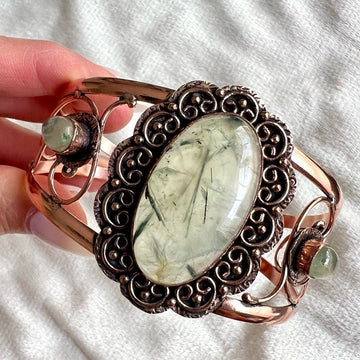 COPPER + Moss Prehnite! GORGEOUS Cuff Bracelet