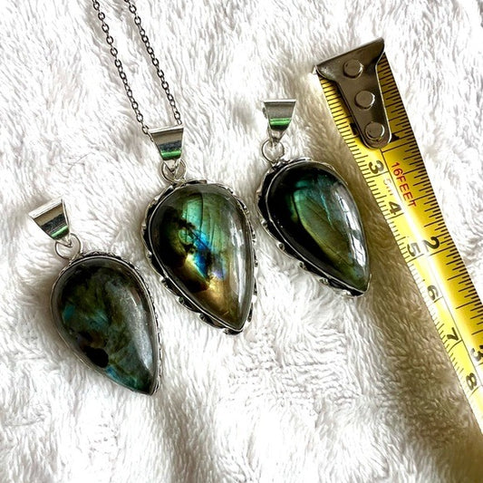 925 You Choose! Teardrop Flash Labradorite Pendant Necklace