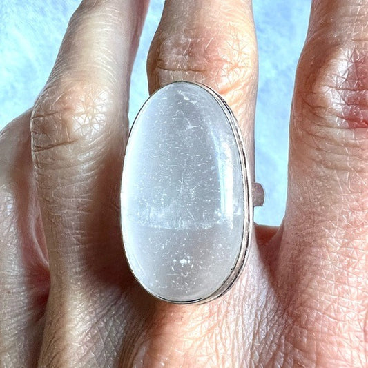 925 RAW Selenite Crystal Charging Ring 6.75