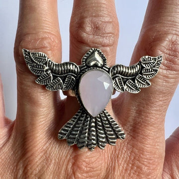 925 Peace Dove Rose Quartz Ring 7.5 Eagle Phoenix Bird