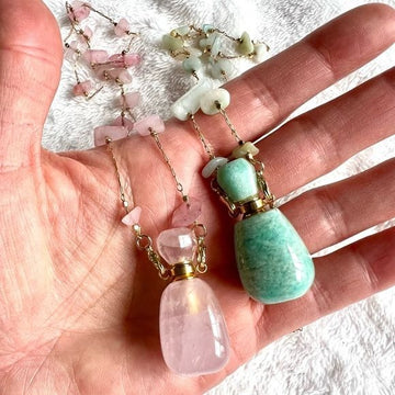 POISON or Essential Oil Bottle Necklace Rose Quartz or AMAZONITE