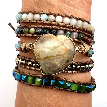 Ocean Jasper, Amazonite + Agate Wrap Bracelet