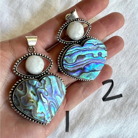 FRESH STOCK! 925 Healing Tranquility Moonstone + Abalone Shell Heart ❤️ Pendant