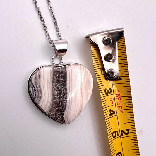 925 African Zebra Calcite ❤️ Heart Pendant Necklace