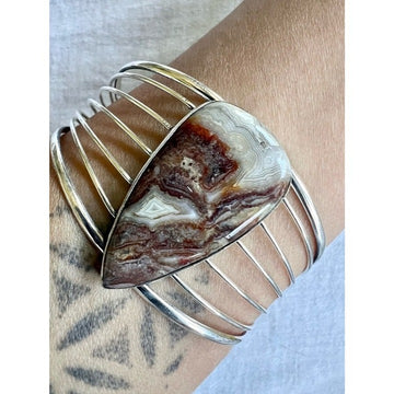 925 WOW WOW!! Huge! Crazy Lace Agate Modern Cuff Bracelet