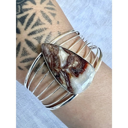 925 WOW WOW!! Huge! Crazy Lace Agate Modern Cuff Bracelet