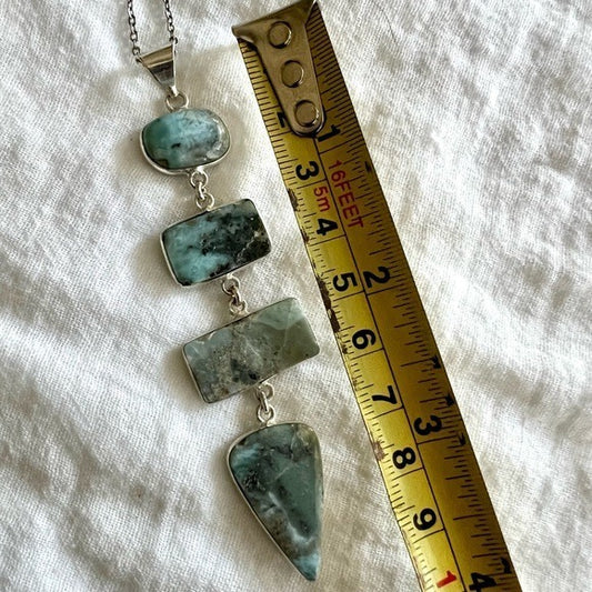 925 Long Cleavage Larimar Calming Caribbean Pendant Necklace