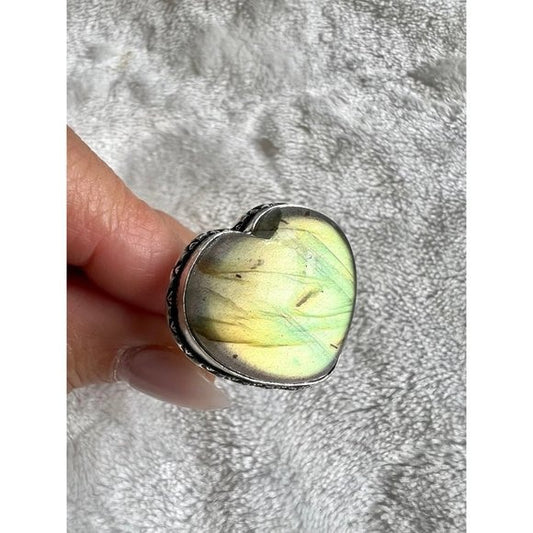 925 GOLD FLASH Labradorite ❤️ Heart Ring 6 1/2