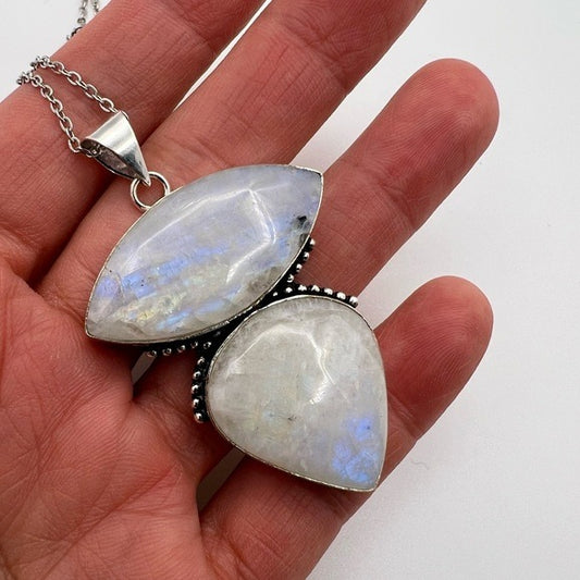 925 Double Rainbow Flash Moonstone Pendant Necklace