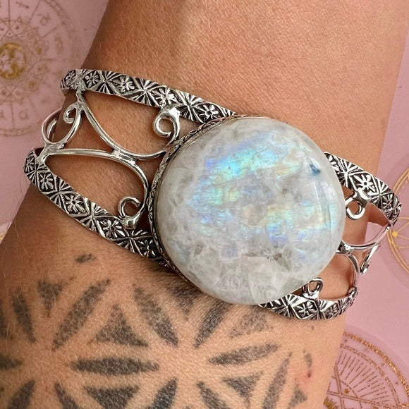 925 Flash Rainbow Moonstone Cuff Bracelet