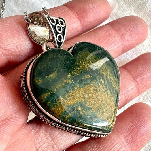 925 Optimism + Joy! Ocean Jasper Heart ❤️ Pendant Necklace