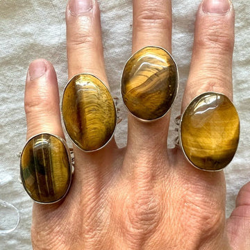 925 Solar Power Courage Tigers Eye Ring 8, 9, 10, 10.5