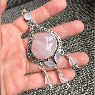 925 Feminine Rose Quartz Chandelier Pendant Necklace