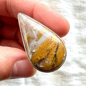 925 Prosperity Yellow Moss Agate Teardrop Ring 7.25