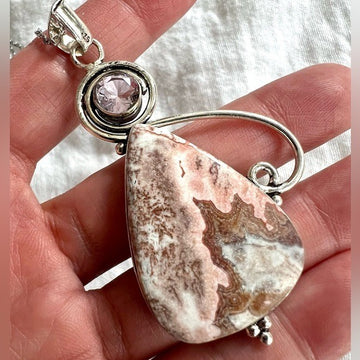 925 Beautiful Crazy Lace Agate Pendant Necklace