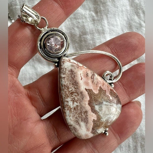 925 Beautiful Crazy Lace Agate Pendant Necklace