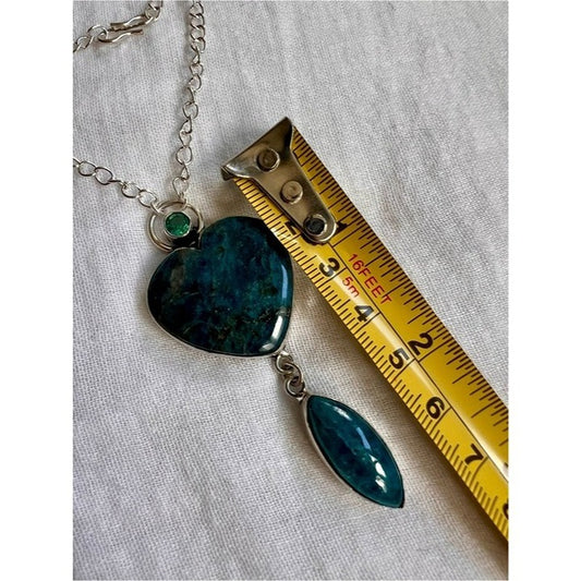 925 Blue Apatite Heart Chandelier Long Pendant Necklace