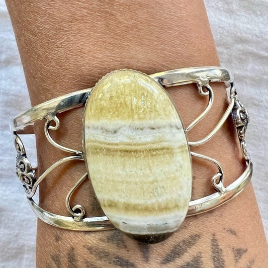 925 Blonde Laguna Lace Calcite Cuff Bracelet