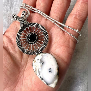 925 OMG Gorgeous! Dendritic Agate Pendant on Satellite Chain! Necklace