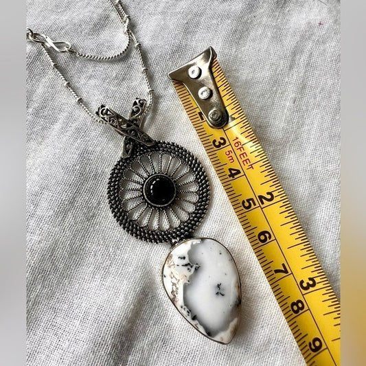 925 OMG Gorgeous! Dendritic Agate Pendant on Satellite Chain! Necklace