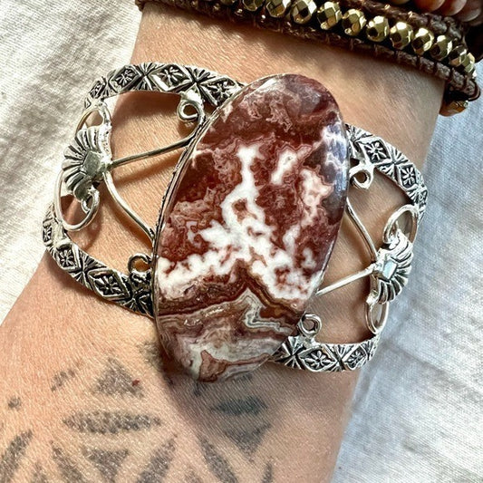 925 Mexican Crazy Lace Agate Cuff Bracelet