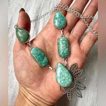 925 Gorgeous Peaceful Amazonite 5 Stone Necklace Pendant