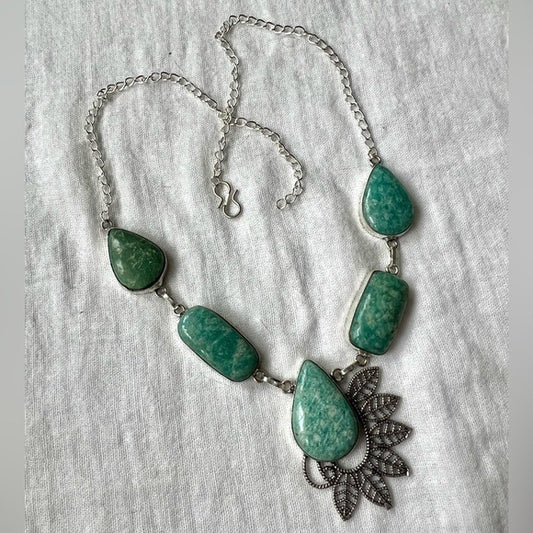 925 Gorgeous Peaceful Amazonite 5 Stone Necklace Pendant