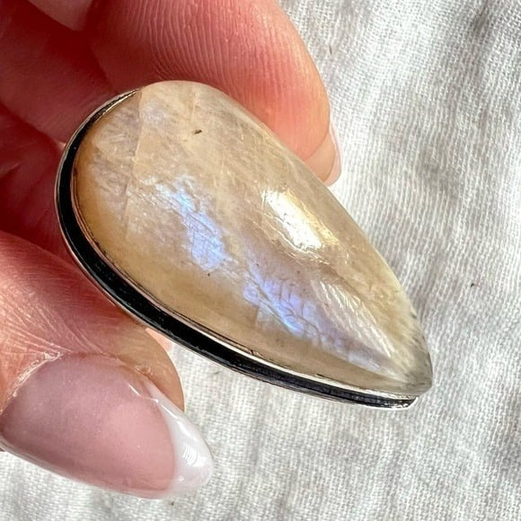 925 OMG! Stunning! Peach Flash Moonstone Teardrop Ring 7