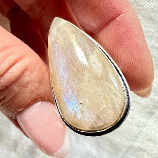 925 OMG! Stunning! Peach Flash Moonstone Teardrop Ring 7