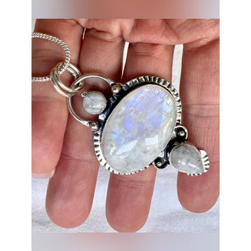 925 OMG Pastel Flash Rainbow Moonstone Pendant Necklace