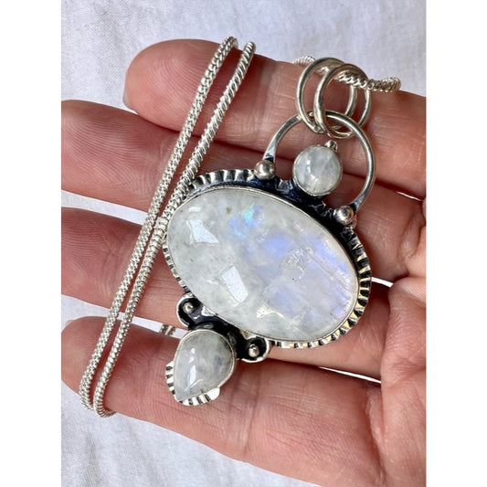 925 OMG Pastel Flash Rainbow Moonstone Pendant Necklace